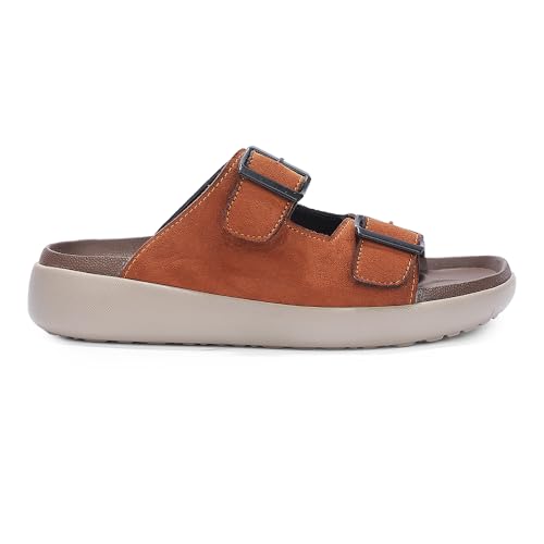 Image of Liberty Healers VAL-36E Slippers for Men - Black & Tan Faux Suede Slip-On Casual Slippers | Soft Cushioned Footbed, Lightweight Everyday Footwear for Home, Daily, Indoor & Casual Wear