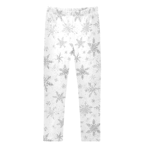 Snowflakes Silver Glitter Winter Girls Leggings Kids Yoga Pants Dance Active Tights 6T