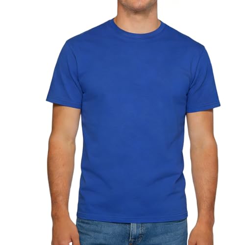 FamilyBlisst Men Crewneck Short Sleeve T-Shirt Solid Color Blue Size X-Large