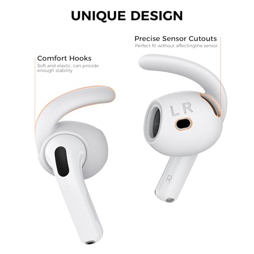Image of AhaStyle Ear Hooks for AirPods 4th Generation (2024) Ear Covers Accessories | 3 Pairs S /M /L Added Storage Pouch, Anti Slip,Secure Fit, Comfortable Silicone Ear Tips Compatiable with Apple AirPods 4th Gen