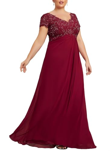 Long Mother of The Bride Dresses for Wedding Laces Appliques V Neck Short Sleeve Formal Evening Gowns2