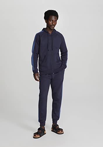 Jaqueta Básica Masculina De Moletom Peluciado Com Zíper E Capuz Azul XG