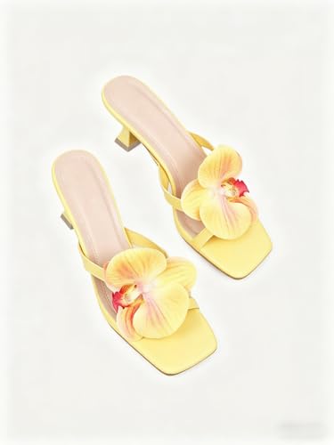 Image of MakeMeChic Women's Open Toe Floral Kitten Heels Flower Summer Beach Sandals