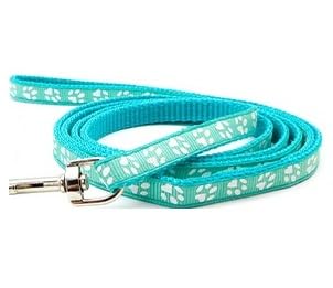 Small Dog Puppy Pet Cat Kitten Lead Pawprint Design Lightweight Nylon Metal Clip 120cm Leash Aqua Blue Turquoise - Image 2