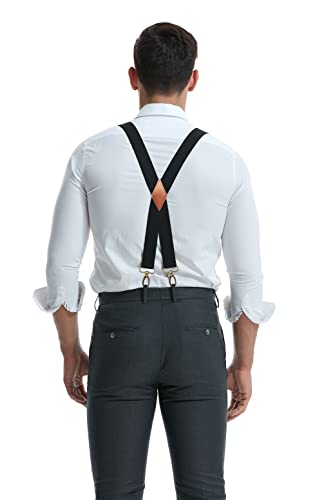 Image of MENDENG Suspenders for Men Heavy Duty Swivel Hooks Retro X-Back Adjustable Brace