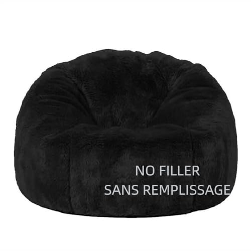 SXBCyan Bean Bag Chairs For Adults Kids(no Filler),2.3-5ft Fluffy Fur Pouf Sofa Cover Bean Bag Chair Couch Beanbag Ottoman Relax Lounge Futon Puff (Color : Black, Size : 2.3ft-D70cm-cover)