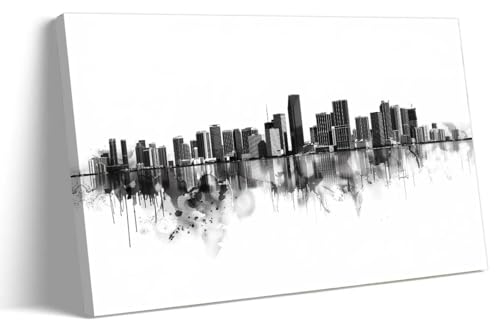 Lnzinro MIA Skyline Wall Art Black And White Cityscape Poster Modern United States City Wall Decor Prints for Living Room Ready to Hang 08x12 inches