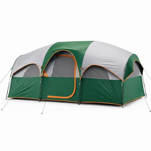Simple Deluxe 2/4/6/8 Person Cabin Tents for Camping, Outdoor Tent 10-Minute Quick Setup with Mesh Doors, Windows, Waterproof & Sturdy Poles, Ideal for Family Camping, Hiking Outdoor Use, Green