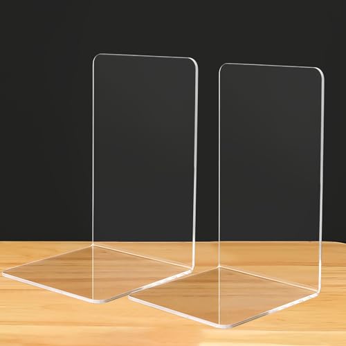 Qualsen Sujetalibros Originales Sujeta Libros Estanteria Sujetalibros De Acrílico Transparente Soporte Libros Estanteria Separador De Libros Aguanta Libros para Oficina Escolar 18x12x12CM（2 Unidades）