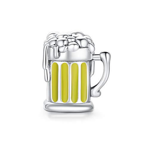 Teapot Bead Charm Bracelets for Women Sterling Silver Blue Crystal Zircon Beads Tea Cup Charms for Bracelets or Necklace (Beer Cup Charm)