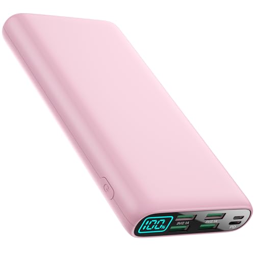 Portable Charger 38800mAh,LCD Display Power Bank,5 USB Outputs Battery Pack Backup, USB-C 3A in&out Travel Essential Portable Phone Charger For iPhone 17/16/15/14/13 Pro/12,Android Samsung Galaxy-Pink