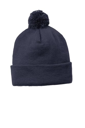 Sport-TEK Unisex Solid Pom Pom Beanie | Classic Fit Cuffed Winter Beanie for Men & Women