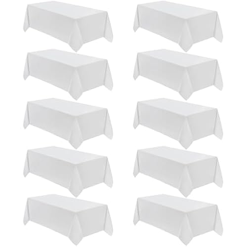 VidaFete 10 Pack 90 * 156inch White Rectangle Tablecloth for 8ft Tables