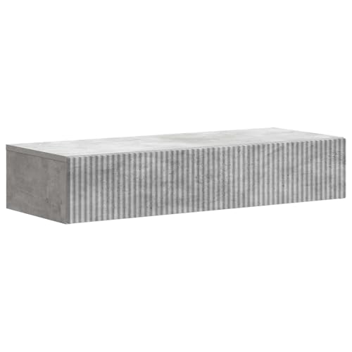Mesita de noche flotante gris hormigón de 87,5 cm con 1 cajón y estante de pared para el salón 2