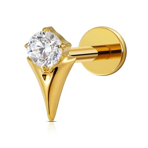 FINE4U �w���b�N�X�s�A�X �W���G���[ 16G 6mm 8mm - ASTM F136 �`�^�������b�L �X�v���C�X �O�p�` �t���b�g�o�b�N �X�^�b�h�A��h���� �~����C�������O