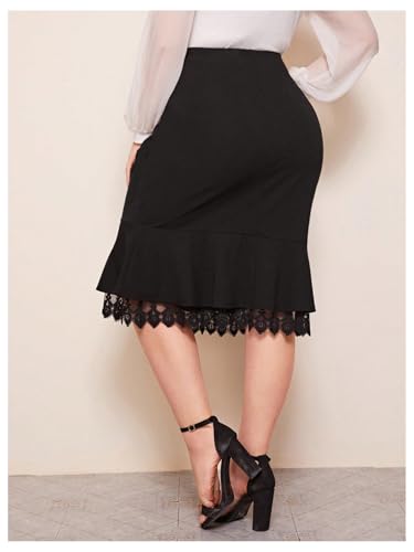 WDIRARA Women's Plus Size Ruffle Bodycon Fishtail Skirt High Waisted Lace Trim Midi Skirts2