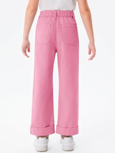 Haloumoning Girls Wide Leg Jeans Kids Fashion Elastic Waist Denim Pants with Pockets 5-14 Years4