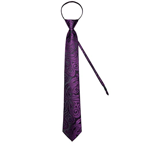 Image of DiBanGu Silk Zipper Ties for Men,Paisley Solid Plaid Pre-tied Tie and Pocket Square Cufflinks Set Formal Adjustable Necktie