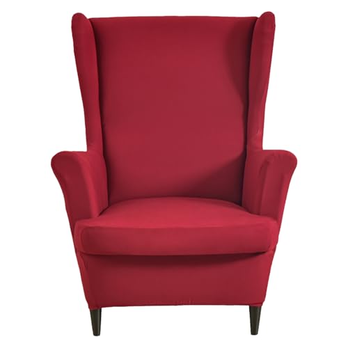 JJYYC Wingback Chair Slipcovers 2 Piece,Wine Red Wing Chair Slipcovers,Stretch Spandex Wingback Chair Covers for Living Room Armchair,Washalbe Sofa Slipovers