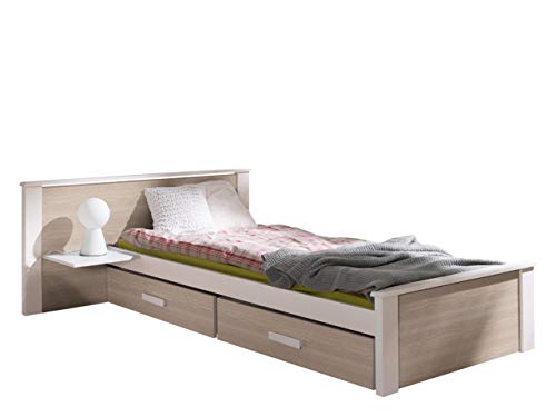 Mirjan24 Aldo Plus - Cama infantil juvenil con 2 cajones y mesita de noche, color a elegir, cama cómoda de madera de pino, habitación juvenil moderna