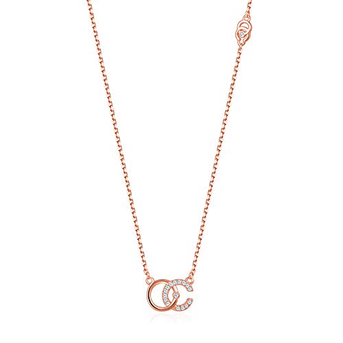 Collier en argent sterling 925 femmes chaîne or rose pendentif double lettre C bijoux