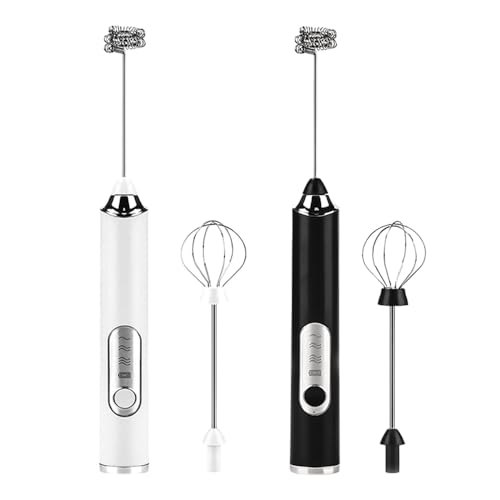Batedeira Oster，Mini Batedeira Elétrica Portátil USB Recarregável 3 Velocidades - Multiuso para Ovos, Bebidas, Leite e Café(KIT2-Branco+Preto)