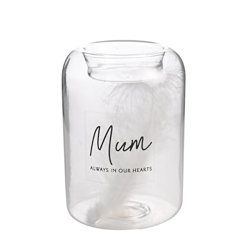 Widdop Thoughts of You Glass Tea Light Holder With Feather Inside - Mum - Memorial Commemorative Light Present Memory Sentimental Message