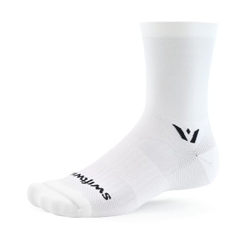 Swiftwick - ASPIRE FIVE Cycling Socks, Maximum Breathability, Crew (White, Large)