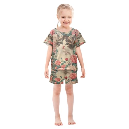 senya Short Sleeve Pajamas Sets Summer Cotton Sleepwear Cuddly Cat3