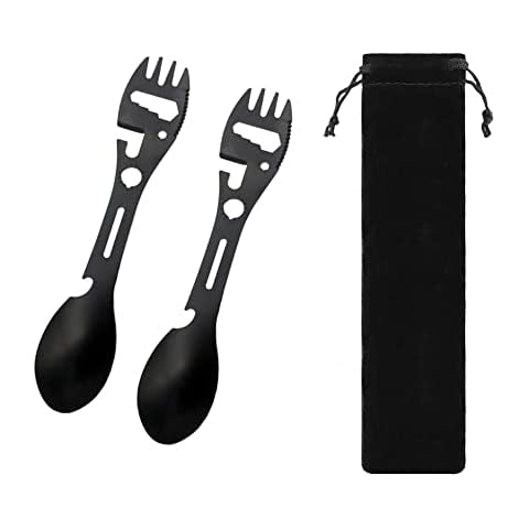 2 Pcs Camping Spork Functional Spork Camping Cutlery Spork Outdoor Spoon Fork Bottle Can Opener for Travel Eating Tool Easy to Store Cloth Case Cover