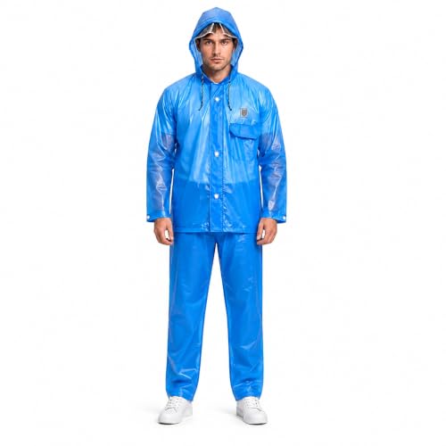 Image of Viva Impex Unisex Waterproof PVC Raincoat Suit with Hood | Jacket & Pant Rain Wear for Men & Women | Heavy Duty for Bike Riding, Travel & Outdoor Work | Universal Size | Random Color