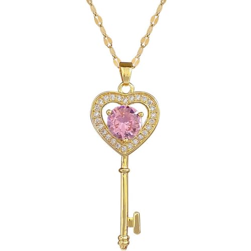 Collier clé classique rétro avec son cœur amour rose, le cadeau idéal pour elle