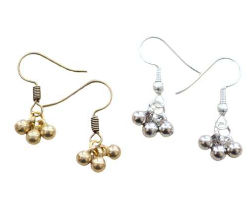 PRETTY PONYTAILS Gift Set 2 Gold Silver Small Minimalist Ethnic Ghungroo Dangle and Drop Earrings for Baby Kids Girls or Women (B0863BDT1H) Amazon Price History, Amazon Price Tracker