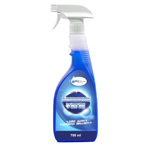 Detergente Spray Vetri 750ml Pulisce e Lucida, Zero Aloni per Superfici Brillanti per Casa, Auto Multiuso