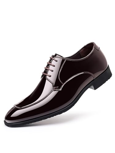 Image of Men's Fashion Square Toe Faux Patent Leather Tuxedo Dress Shoes Formal Business Oxford Weddings Prom