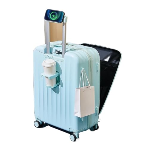 Suitcase Front-opening 20-inch Carry-on Suitcase USB Charging Suitcase Universal Wheel Trolley Case Unisex Suitcase Suitcase Tags(Blue,26in)