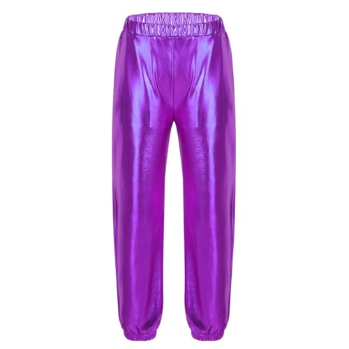 Sholeno Girls Boys High Waist Shiny Long Pants Leather Effect Jogger for Dance Stage Shows Competitions Outfits