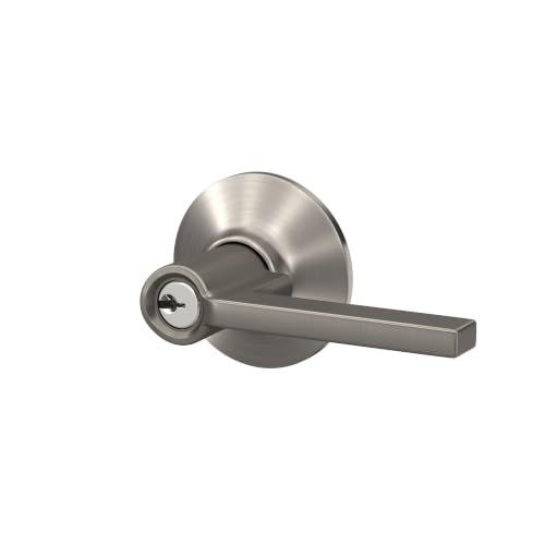 Image of SCHLAGE Latitude Keyed Entry Door Handle, Reversible, Satin Nickel | Keyed entry lever door handle with turn-button lock, Easy to install, Certified security & durability, Universal fit, 2 keys