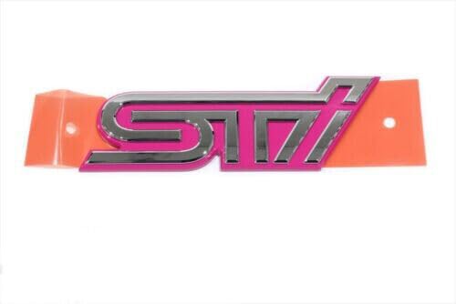 Impreza WRX STi Rear Trunk Emblem Pink and Chrome 93073FE580 Genuine OEM