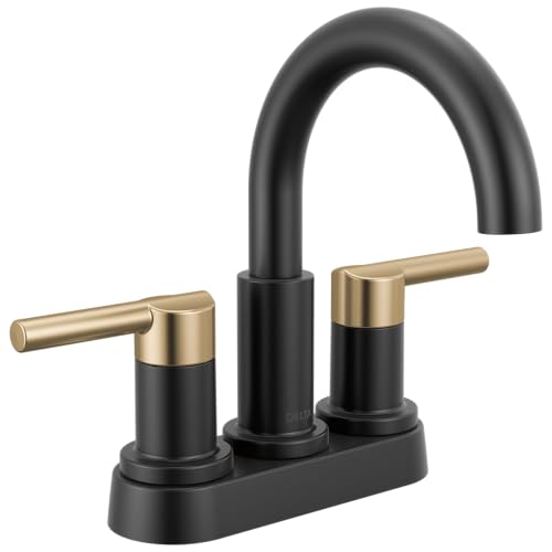 Delta Nicoli Centerset Matte Black/Brushed Gold Bathroom Faucet, 4 Inch 3 Hole Bathroom Sink Faucet for Vanity, Push-Pop Drain Assembly, Matte Black/Champagne Bronze 25749LF-GZ