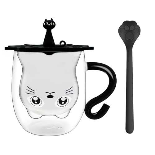 Afitdon Tazza Nera con Manico Vetro Doppia Parete a Forma gatto per...
