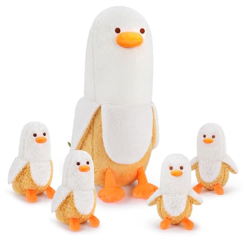 Image of Auspicious beginning 5 PCS Banana Duck Plush Stuffed Animal Family, 20'' Cute Banana Duck Mommy with 4 Baby Plushies Kawaii Plush Toy Birthday Gifts for Kids Boys Girls