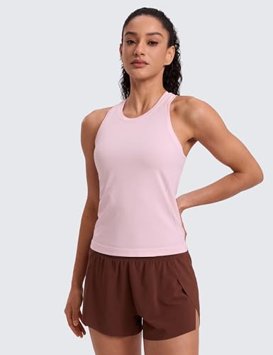Image of CRZ YOGA Seamless Racerback Tank Waist Length | Training, Chafe-Free, Slim Fit, Crewneck, Mesh Vents, Workout, Sleeveless Tops for Women
