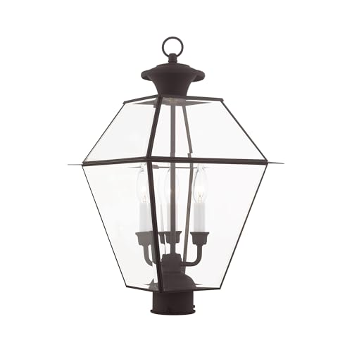 Image of Livex Lighting 2384-07 Westover 3-Light Outdoor Post Lantern, Bronze | Dimensions: 21.50x12.00x12.00
