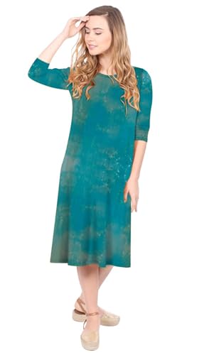 Image of Kosher Casual Women's Modest Lightweight Knit Mid Knee T-Shirt Dress with 3 /4 Sleeves