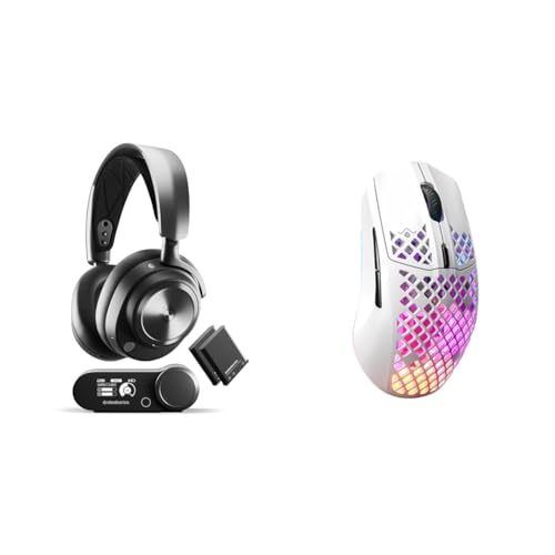 SteelSeries Arctis Nova Pro Wireless Gaming-Headset & Aerox 3 Wireless - RGB Gaming-Mouse mit Öffnungen in der Oberfläche