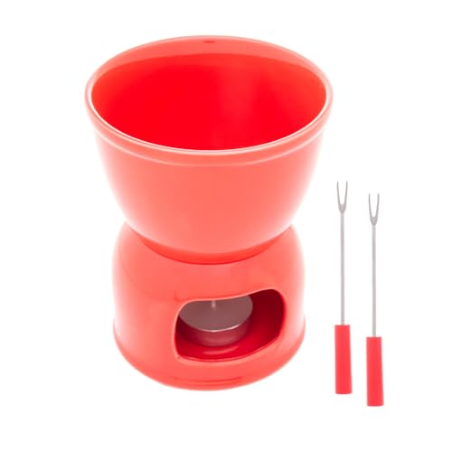 WOLFF - Aparelho de Fondue 4 Peças de Porcelana para Duas Pessoas Vermelho 400ml - Para Chocolate e Queijo