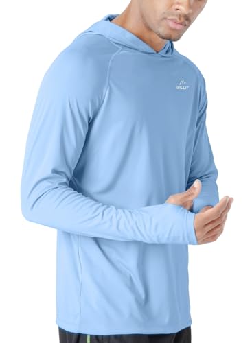 Image of Willit Men's UPF 50+ Sun Protection Hoodie Lightweight Long Sleeve Fishing Shirt Loose Fit Swim Rash Guard, Blue, Medium