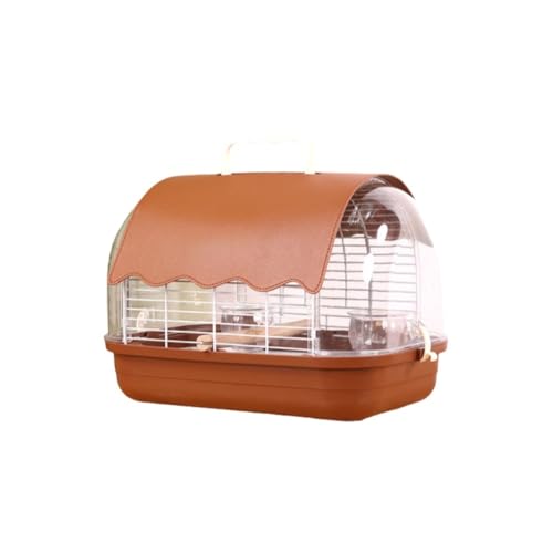 KIEHUA 透明アクリル製オウムケージ。屋外用バードケージに最適。全周換気、大きな前面扉、独立トレイ、コンパクトで軽量。フードボウルとウォーターボウル付き。32×21×22cm。 (ブラウン)