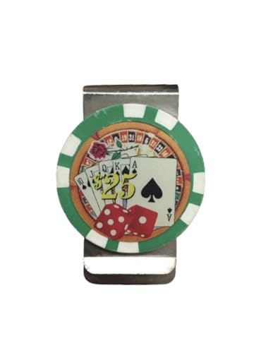 Poker Chip Money Clip - 25$ Green Chip with Metal Clip